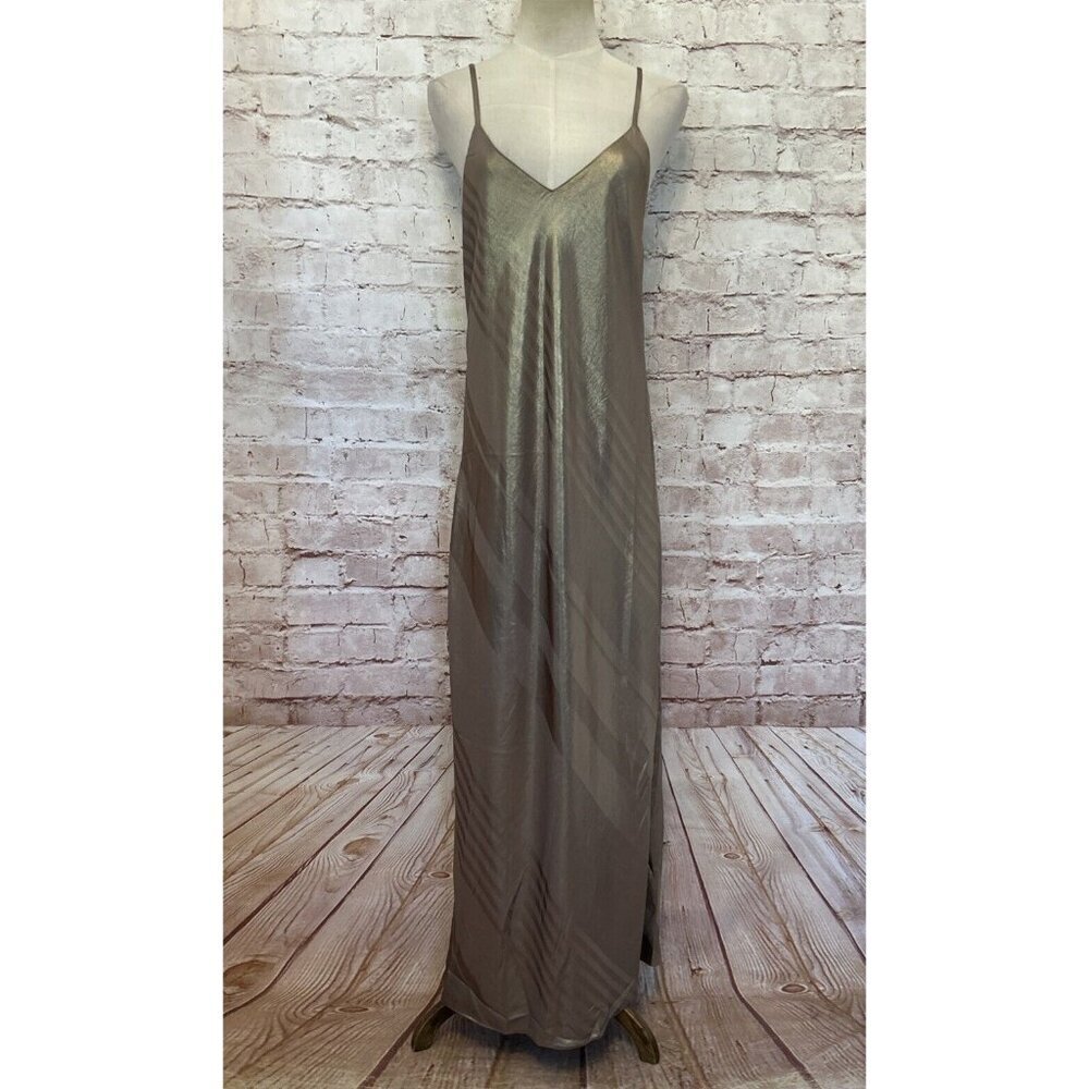 CURRENT AIR Womens Slip Dress Gold Metallic Shimmer Sleeveless Maxi Size M NEW